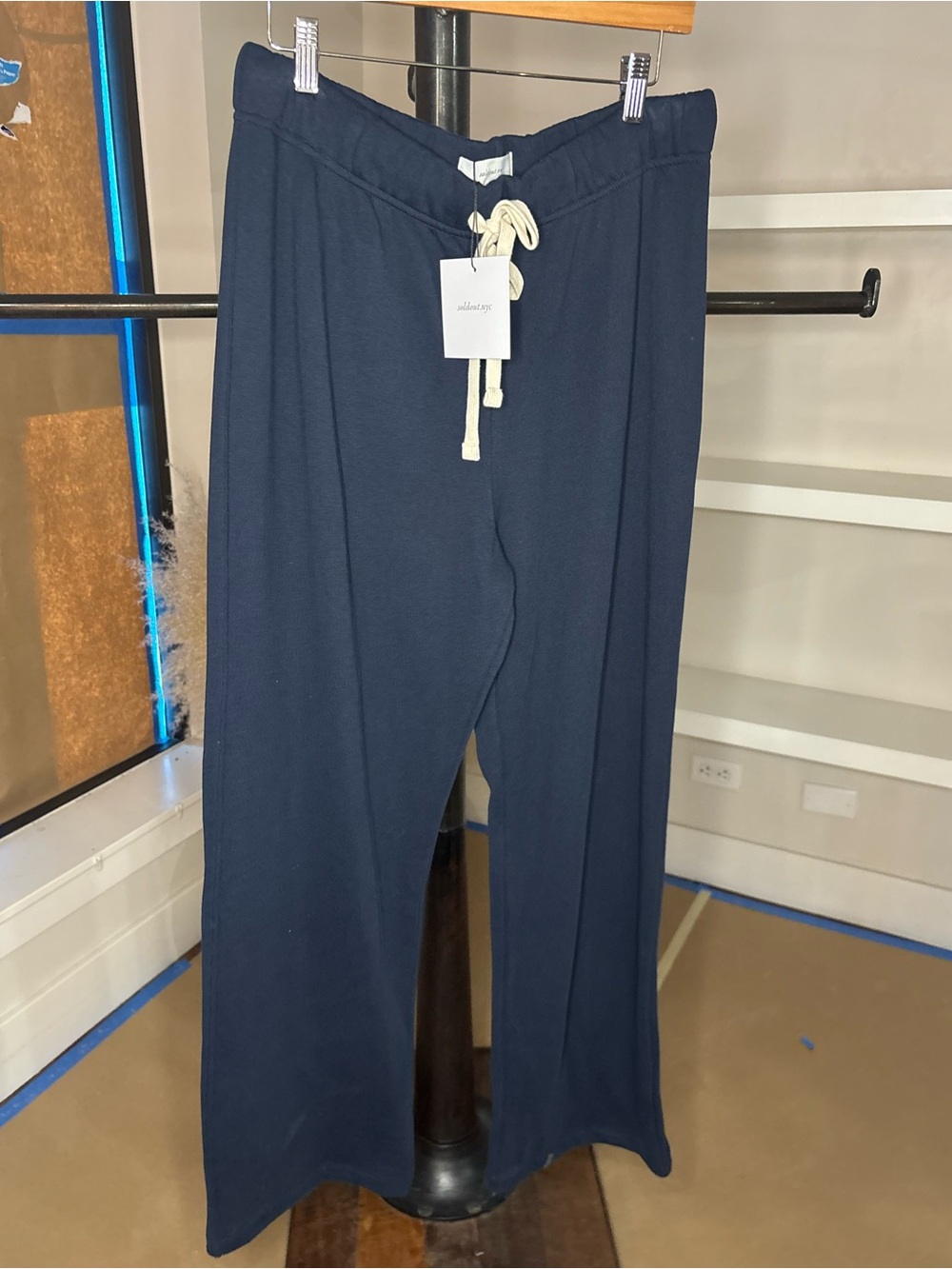 Wide-Leg Navy Drawstring Track Pants